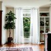Set of Two 84" White Round Puff Window Curtain Panels