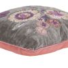 18" X 18" Taupe And Purple Zippered 100% Cotton Throw Pillow With Embroidery