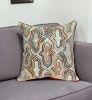 18" X 18" Beige And Brown Zippered 100% Cotton Throw Pillow With Embroidery