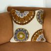 20" X 20" Beige And And Brown Floral Zippered 100% Cotton Throw Pillow