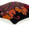 20" X 20" Black And Orange Zippered 100% Cotton Throw Pillow With Embroidery