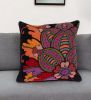 20" X 20" Black And Orange Zippered 100% Cotton Throw Pillow With Embroidery