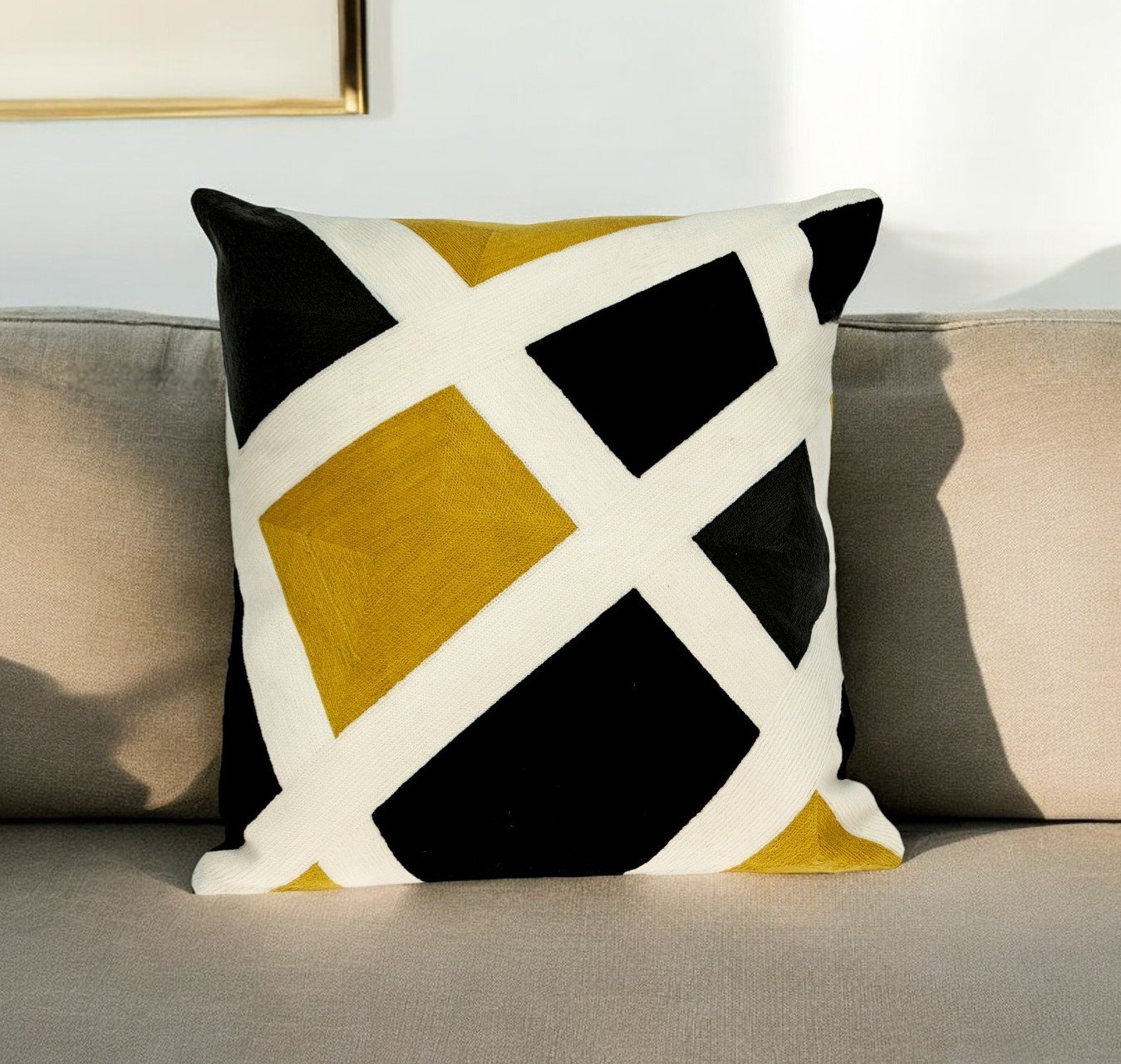 20" X 20" Black And Yellow Zippered 100% Cotton Throw Pillow