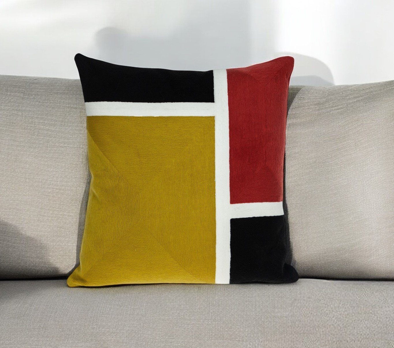 20" X 20" Mustard Yellow And Black Geometric Zippered 100% Cotton Throw Pillow