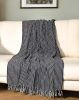 67" X 52" Black and White Woven Cotton Striped Throw Blanket with Tassels