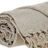 52" X 67" Beige and Black Woven Cotton Striped Throw Blanket with Tassels