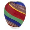 9" Red and Green Murano Glass Striped Round Table Vase