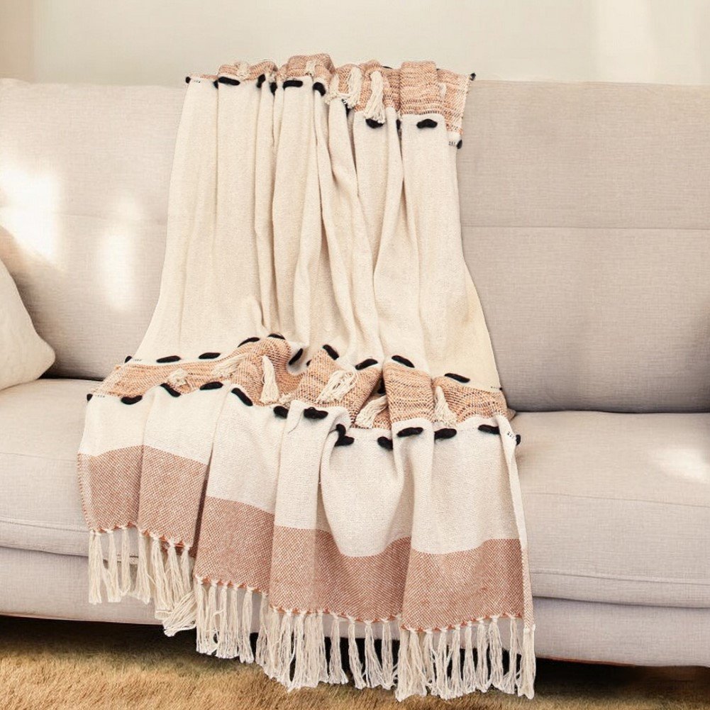 Brown Woven Cotton Abstract Throw Blanket