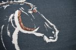 18" X 18" Gray Horse Zippered Handmade Cotton Blend Throw Pillow With Embroidery