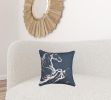 18" X 18" Gray Horse Zippered Handmade Cotton Blend Throw Pillow With Embroidery