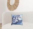 18" X 18" Blue Horse Zippered Cotton Blend Throw Pillow With Embroidery
