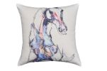 18" X 18" Light Blue And Off White Horse Zippered Cotton Blend Throw Pillow