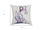 18" X 18" Light Blue And Off White Horse Zippered Cotton Blend Throw Pillow