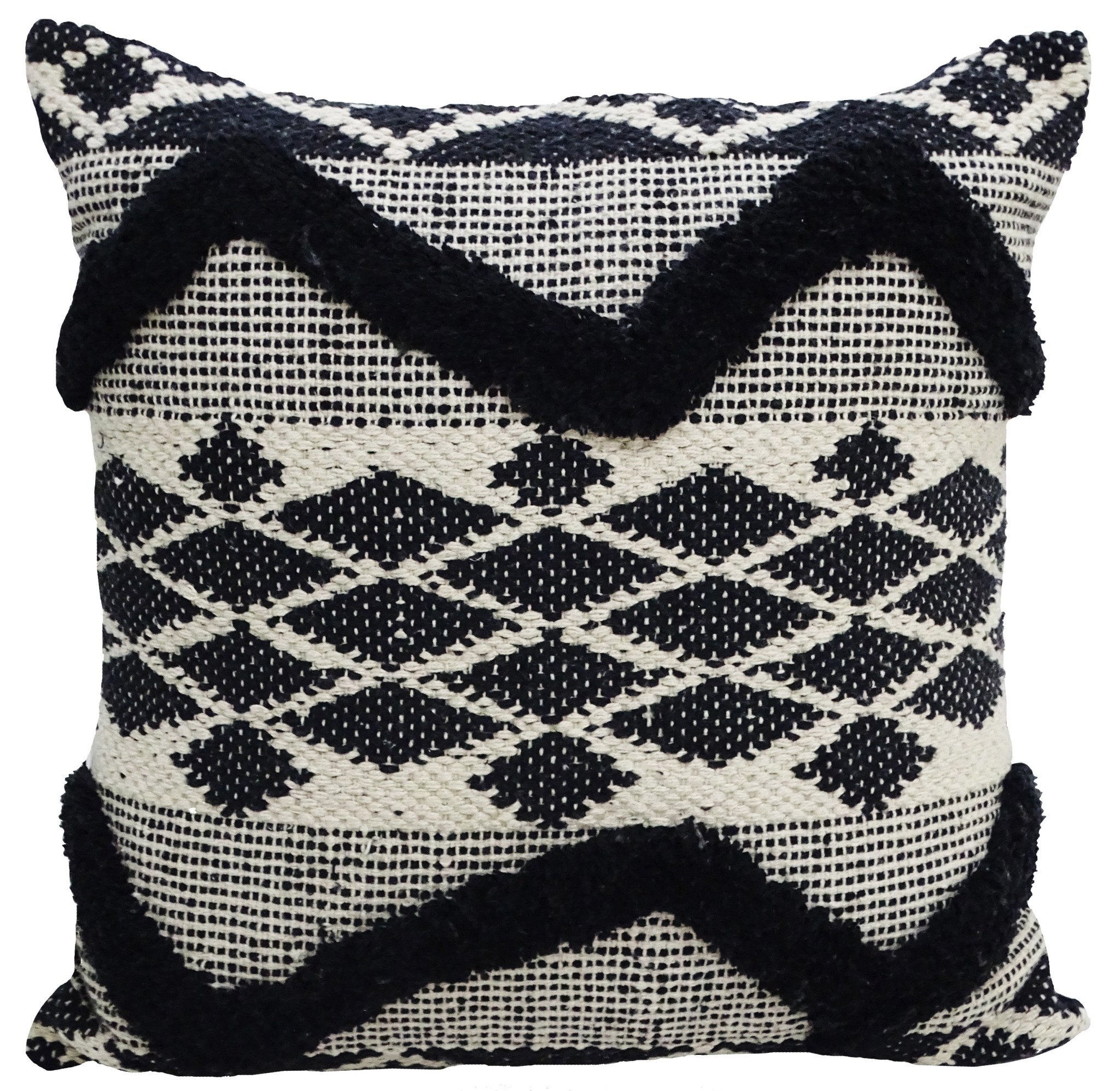 20" X 20" Black and White Chevron Textural Cotton Blend Throw Pillow