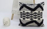 20" X 20" Black and White Chevron Textural Cotton Blend Throw Pillow