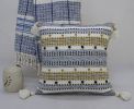 20" X 20" Blue And Gold Striped Handmade Throw Pillow With Tassels