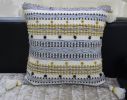 20" X 20" Blue And Gold Striped Handmade Throw Pillow With Tassels