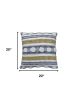 20" X 20" Blue And Yellow Ribbed Zippered Cotton Blend Throw Pillow