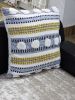 20" X 20" Blue And Yellow Ribbed Zippered Cotton Blend Throw Pillow