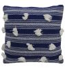 20" X 20" Navy and White Striped Textural Throw Pillow With Pom Poms