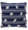20" X 20" Navy and White Striped Textural Throw Pillow With Pom Poms