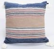 22" X 22" Blue And Tan Striped Handmade Throw Pillow With Tassels