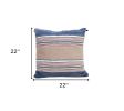22" X 22" Blue And Tan Striped Handmade Throw Pillow With Tassels