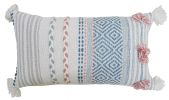 14" X 24" Blue And Pink Ribbed Zippered Handmade Cotton Blend Throw Pillow With Tassels