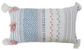 14" X 24" Blue And Pink Ribbed Zippered Handmade Cotton Blend Throw Pillow With Tassels