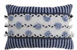 14" X 20" Navy Blue And White Ribbed Zippered Handmade Cotton Blend Throw Pillow With Tassels