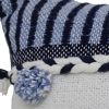 14" X 20" Navy Blue And White Ribbed Zippered Handmade Cotton Blend Throw Pillow With Tassels