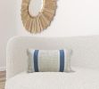 14" X 24" Cream And Light Blue Handmade Nubby Texture Throw Pillow With Fringe