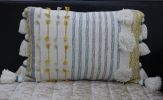 14" X 20" Blue and Yellow Striped Cotton Blend Zippered Pillow With Tassels