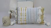 14" X 20" Blue and Yellow Striped Cotton Blend Zippered Pillow With Tassels