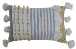 14" X 20" Blue and Yellow Striped Cotton Blend Zippered Pillow With Tassels