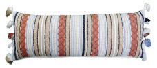 14" X 40" Tan And Beige Trellis Zippered Handmade Cotton Blend Throw Pillow With Tassels