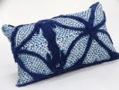 14" X 24" Blue And Light Blue Zippered Cotton Blend Trellis Throw Pillow