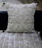 22" X 22" Off White Geometric Zippered Handmade Cotton Blend Throw Pillow With Tassels