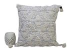 22" X 22" Off White Geometric Zippered Handmade Cotton Blend Throw Pillow With Tassels