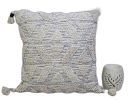 22" X 22" Off White Geometric Zippered Handmade Cotton Blend Throw Pillow With Tassels