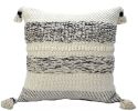 22" X 22" White And Black Zippered Cotton Blend Ribbed Throw Pillow With Tassels