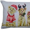 14" X 20" White And Red Cat Zippered Cotton Blend Christmas Throw Pillow