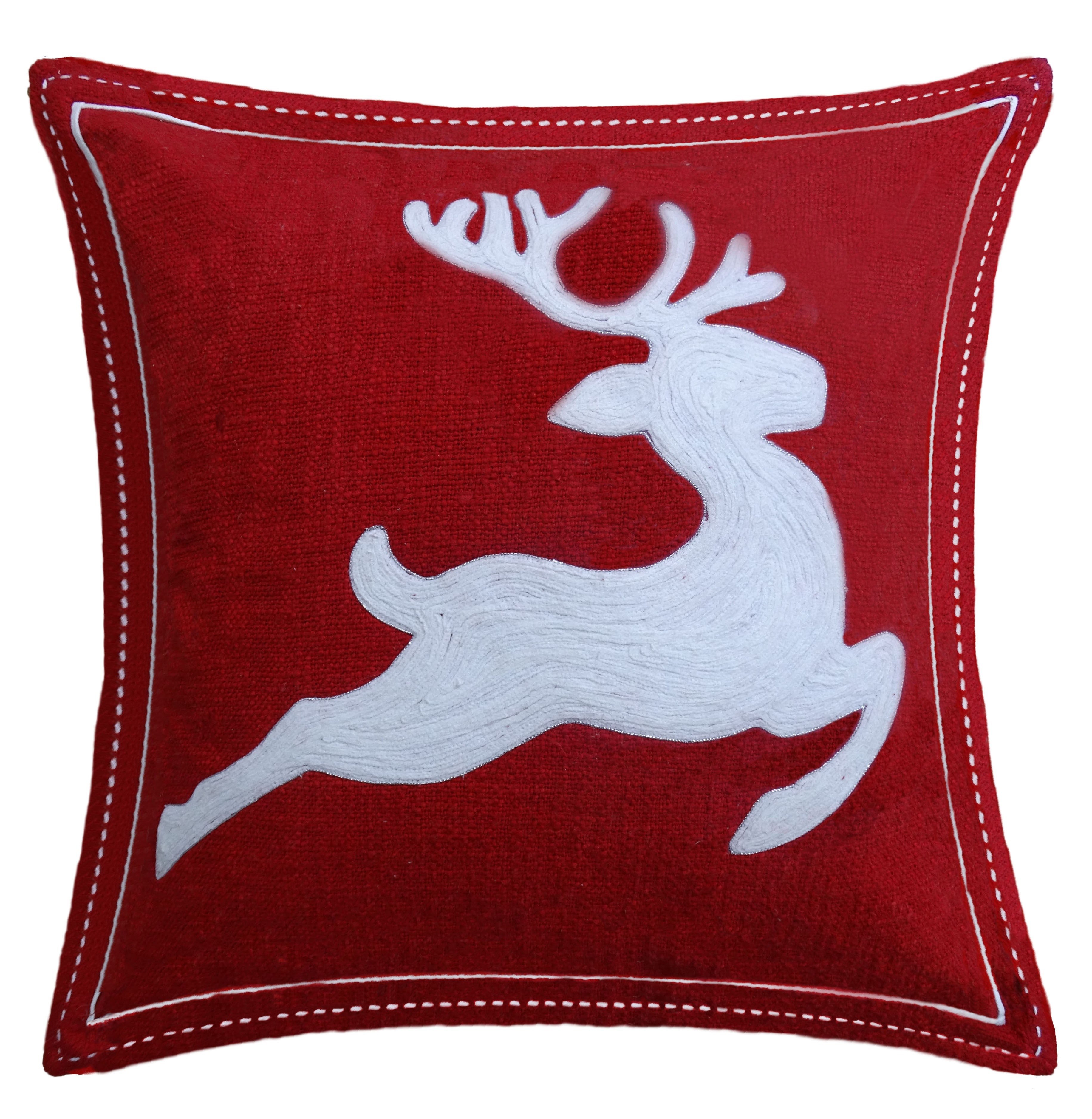 20" X 20" Red Deer Zippered Cotton Blend Christmas Reindeer Throw Pillow