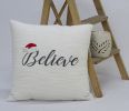 20" X 20" White Cotton Blend Believe Christmas Throw Pillow