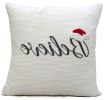 20" X 20" White Cotton Blend Believe Christmas Throw Pillow