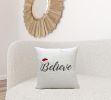 20" X 20" White Cotton Blend Believe Christmas Throw Pillow