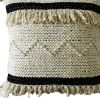 20" X 20" White And Black Ribbed Zippered Hand Loomed Cotton Blend Throw Pillow With Fringe