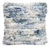 22" X 22" White And Blue Ombre Zippered Hand Loomed Cotton Blend Throw Pillow With Ruffles