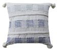 22" X 22" Off White And Blue Checkered Zippered Handmade Cotton Blend Throw Pillow With Tassels
