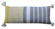 14" X 36" Gray And Yellow Striped Handmade Cotton Blend Throw Pillow With Tassels